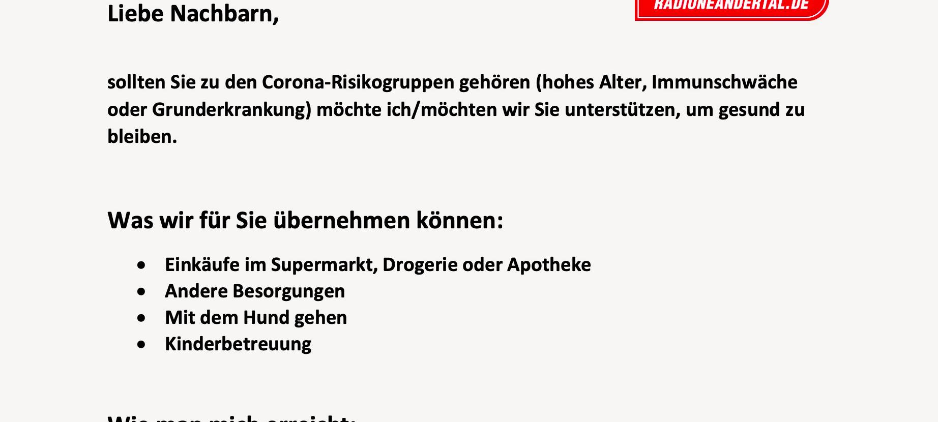 Gemeinsam gegen Corona - Nachbarschaftshilfe konkret