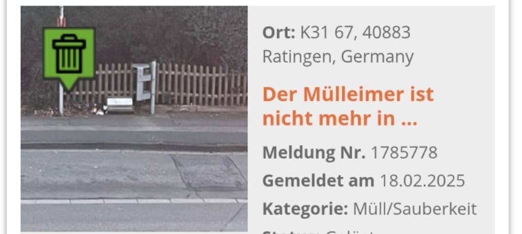 Neue Funktionen im Ratinger Mängelmelder
